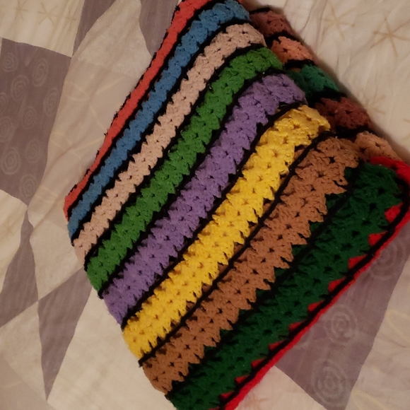 Crochet vntg multicolored throw - Picture 3 of 3